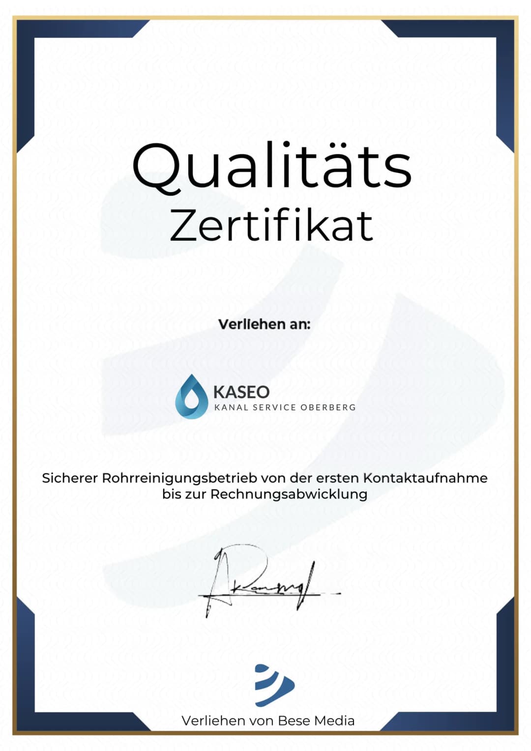 Qualitätszertifikat der Kaseo GmbH